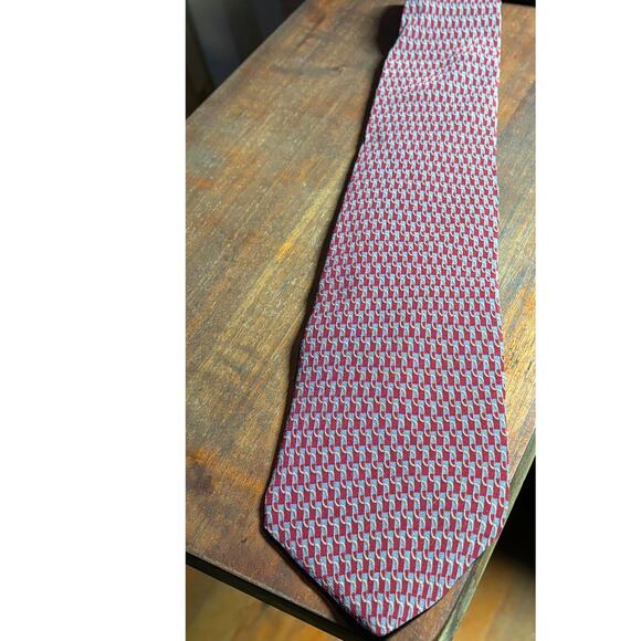 Kenneth Cole Mens 100% Silk Neck Tie Dark Red Gold Light Blue Chain Pattern - Picture 7 of 10